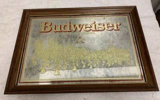 Budweiser Clydesdales King Of Beers Bar Mirror Sign Vintage Gold Horses