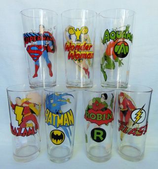 Complete Set 1978 Pepsi Superhero D.  C.  Comics Glasses Wonder Woman Aquaman Flash 2