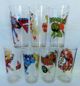 Complete Set 1978 Pepsi Superhero D.  C.  Comics Glasses Wonder Woman Aquaman Flash 3