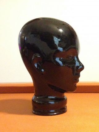 Vintage Ebony Black Glass Mannequin Head Bust Display For Hat,  Wig Or Glasses