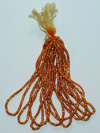 Antique Rare Charlotte Diamond 3 - Cut Seed Bead Hank Czech Glass Metallic Orange