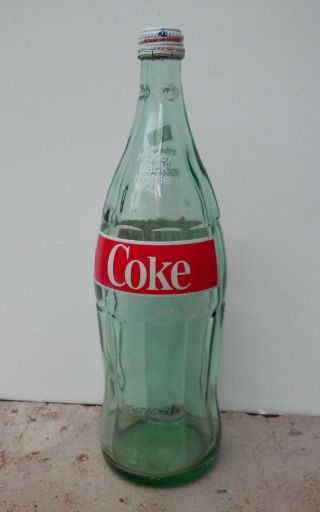 Vintage 32 Oz.  Coca - Cola Green Glass Bottle With Screw - On Cap