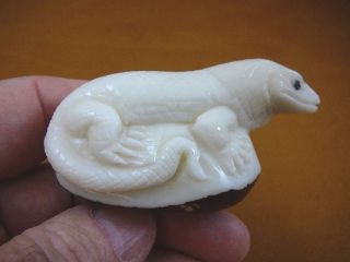 Tne - Liz - Ko - 396 - C) Komodo Dragon Lizard Tagua Nut Figurine Carving Palm Tree Nuts