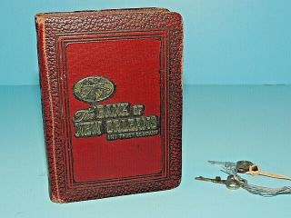 Vintage 1923 Bankers Utilities Coin Book Bank " The Bank Of Orleans " W/ Keys