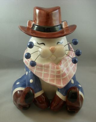 Annaco Creations Retired Whimsiclay Large Cat Cowboy Willy By Lacombe 28327 Nib