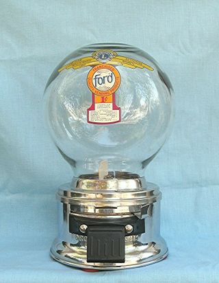 1c Ford Glass Globe Large Ball Gum Gumball Vending Machine With Lions Club Decal