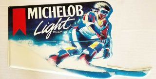 Vintage Michelob Light Beer Metal / Tin Sign Advertising 30x18 Skiing