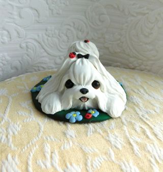 Maltese With Ladybugs Dog Lover Gift Clay Sculpture By Raquel At Thewrc