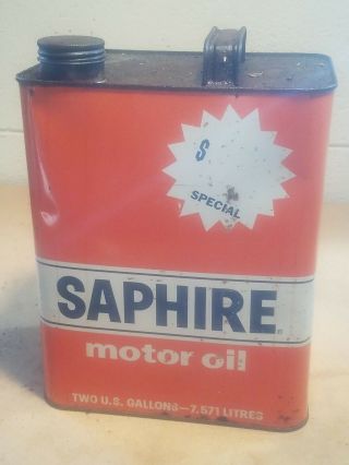 Vintage 2 Gallon Saphire Motor Oil Can Gulf Country Store