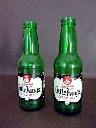 Two Schoenling Little Kings Cream Ale Green Glass Bottles (empty) (cat.  8t001)