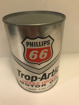 Vintage Phillips 66 Motor Oil Trop - Arctic Single Grade Paper Can Quart Silver