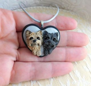 Cairn Terrier Pair Heart Necklace Sculpted Clay By Raquel From Thewrc