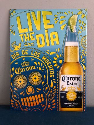 (l@@k) Corona Beer Bottle & Lime Skull Head Day Of The Dead Tin Sign Game Room