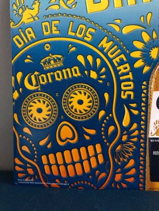 (L@@K) Corona Beer Bottle & Lime Skull Head Day Of The Dead Tin Sign Game Room 5