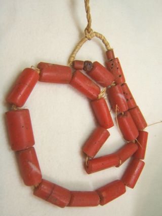 Vintage African Trade Bead Strand Red Glass Long Beads