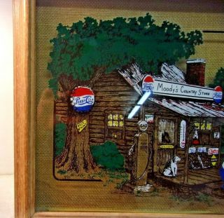 Vintage PEPSI COLA ' MOODY ' S COUNTRY STORE ' framed Wall Clock 18 