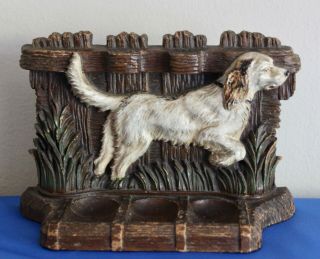 Vintage English Setter Hunting Dog Molded Pipe Stand Holds 3 Pipes