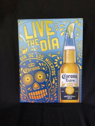 Corona Extra Beer Metal Sign Day Of The Dead Skull 16”x21 " Man Cave