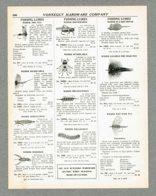 1938 Ad Fishing Lures Weber Wet Bass Fly,  Mouse,  Bucktail,  Hopperakle,  Crabakle