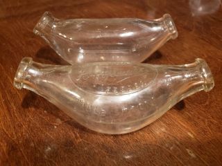 2 Vintage Baby Bottle Glass Dbl End From 1930 ' s Miniature Hygienic Glaxo British 2
