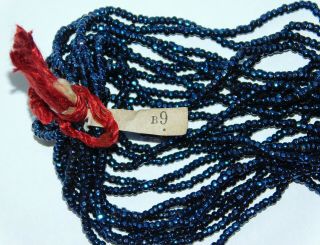 Antique French Blue Cut Steel Seed Bead Full Hank Faceted Nos Dead Stock