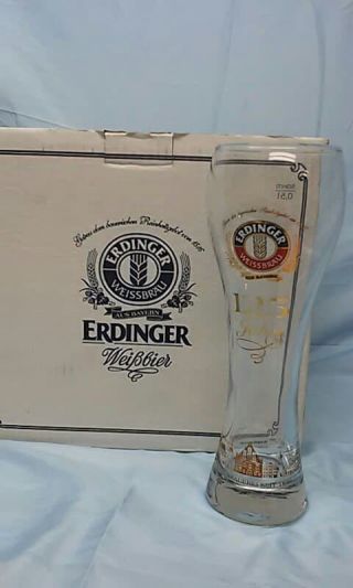 Germany Box Set 6 Erdinger Weissbrau Beer Clear Glass 125 Years Aus Bayern