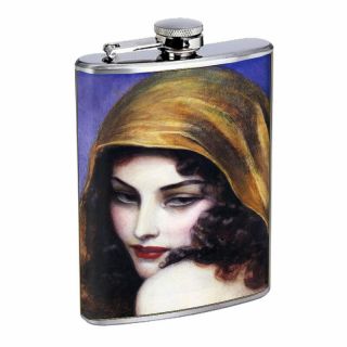 Vintage Gypsy Woman D2 Flask 8oz Stainless Steel Hip Drinking Whiskey