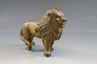 Vintage Cast Iron Metal Lion Figural Coin Still Bank Ears Up