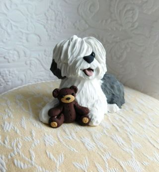 Old English Sheepdog with Teddy Bear Clay Sculpture by Raquel at theWRC 5