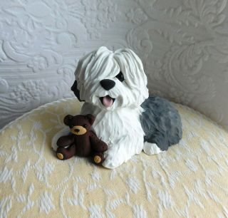 Old English Sheepdog with Teddy Bear Clay Sculpture by Raquel at theWRC 7