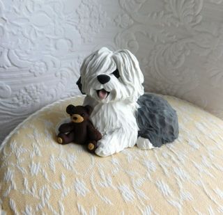 Old English Sheepdog with Teddy Bear Clay Sculpture by Raquel at theWRC 8