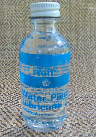 Vintage Chrysler Water Pump Lubricant 2 Oz Full Glass Bottle Gas Oil Display