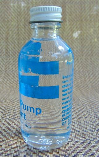 Vintage Chrysler Water Pump Lubricant 2 oz Full Glass bottle Gas Oil Display 5