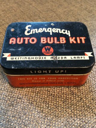 Vintage Westinghouse Mazda Lamps Emergency Auto Bulb Kit Advertising Tin 1920 