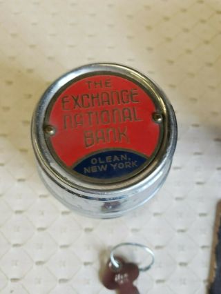 Antique Coin Bank The Exchange National Bank w/ Key Olean NY 1917 4