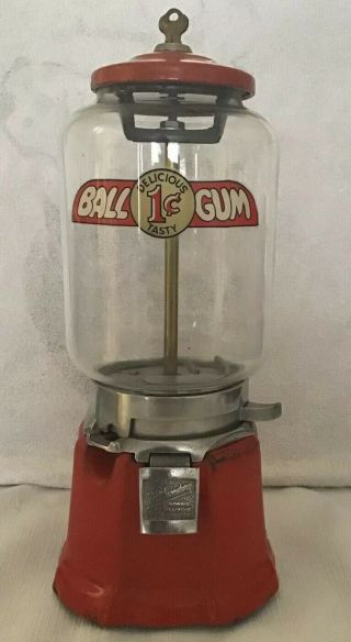 Vintage 1cent Northwestern Model 33 Porcelain Glass Globe Gumball Vending Machin