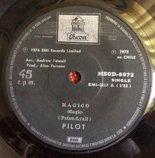 Pilot David Paton - Chile Rare Single 45 Rpm 7 " 1974 Magic Vg,