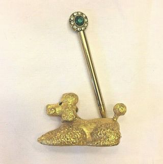 Vintage Gold/gilt Rare Poodle Dog With Emerald Green Crystal Mechanical Pencil
