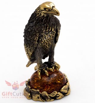 Solid Brass Amber Figurine Of A Bird Raven Perched On A Nest Ironwork
