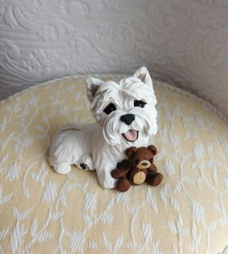 West Highland White Terrier With Teddy Bear Clay Sculpture By Raquel At Thewrc