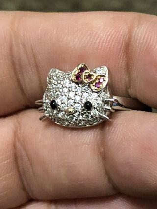 Signed Sanrio 925 Sterling Silver Cz Pave Hello Kitty Ring Size 7 Retail $175