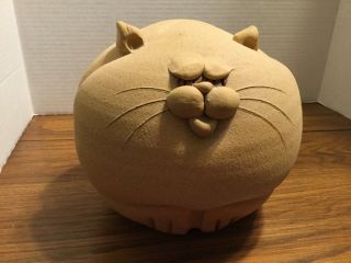Large Pottery Cat Bank,  Round Kitty W/cork Plug,  About 8&1/2” In Diam. ,  So Cute