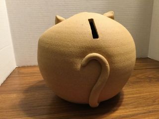Large pottery CAT BANK,  round kitty w/cork plug,  about 8&1/2” in diam. ,  so cute 3