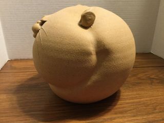 Large pottery CAT BANK,  round kitty w/cork plug,  about 8&1/2” in diam. ,  so cute 4