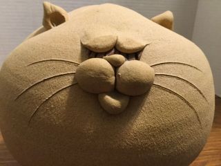 Large pottery CAT BANK,  round kitty w/cork plug,  about 8&1/2” in diam. ,  so cute 6