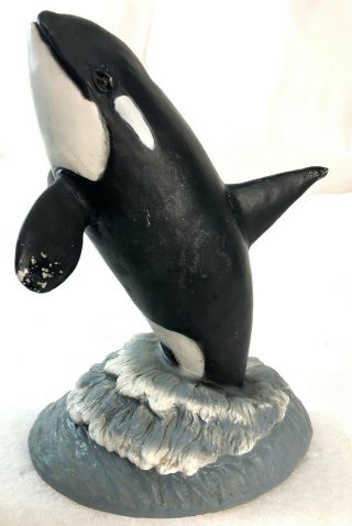 Vintage 12 " Resin Killer Whale Orca Breach Blackfish Willy Statue Figurine