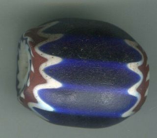 African Trade Beads Vintage Venetian Glass Old 6 Layer Blue Chevron 31x25mm