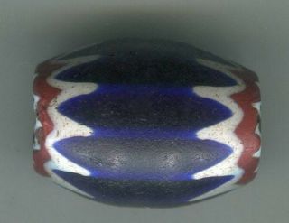 African Trade Beads Vintage Venetian Glass Old 6 Layer Blue Chevron 25x18mm