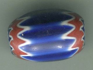 African Trade Beads Vintage Venetian Glass Old 6 Layer Blue Chevron 22.  5x15mm