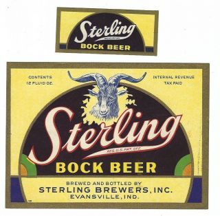 Sterling Brewers Bock Beer Label With Neck Irtp Evansville In